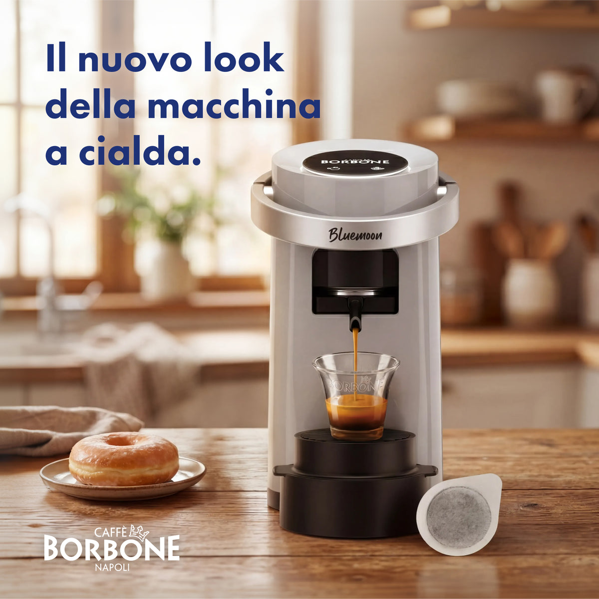 KIT Macchina Bluemoon GRIGIA con 300 cialde miscela blu e 8 bicchierini di vetro