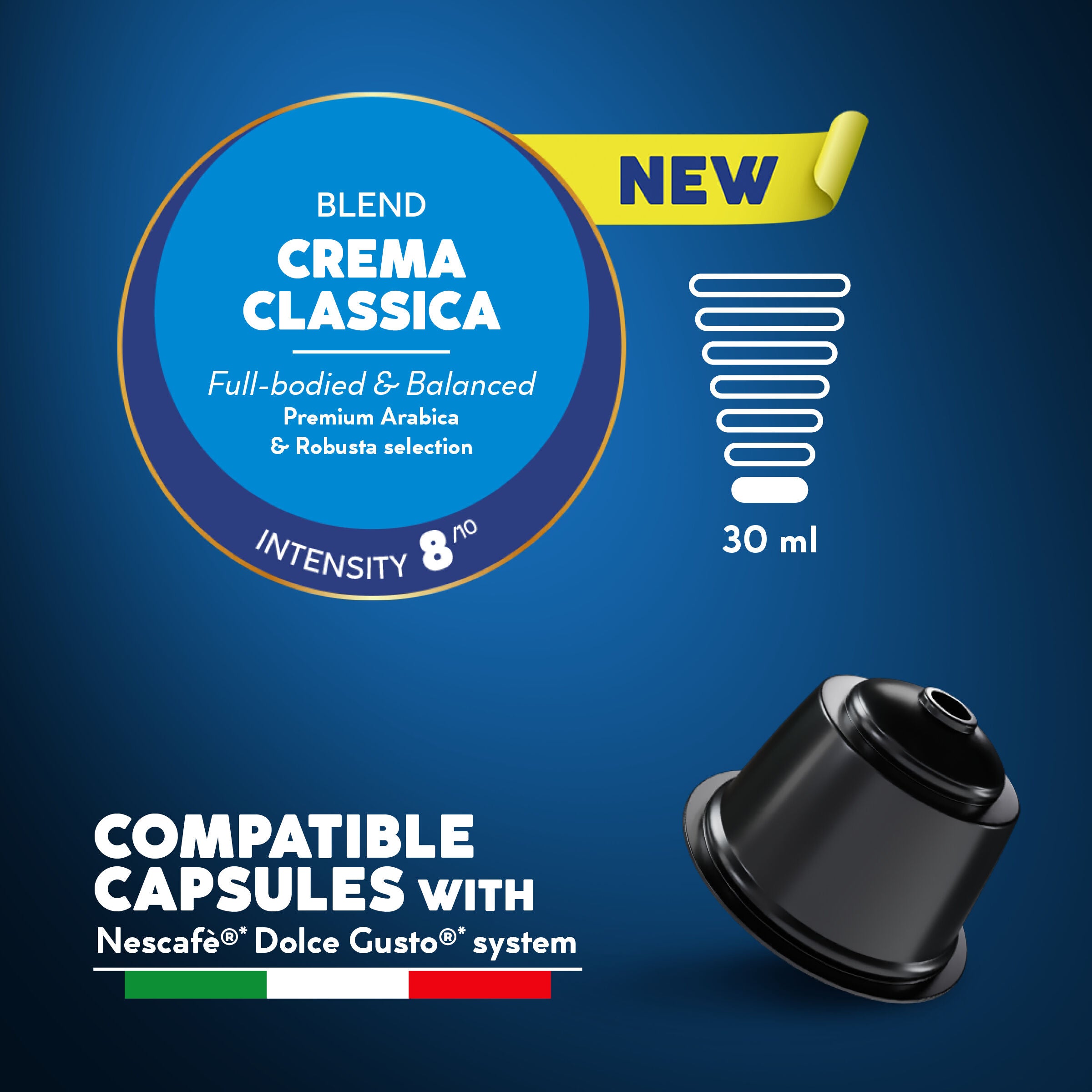 Crema Classica Neue Kapseln, kompatibel mit Nescafè®* Dolce Gusto®* Kaffeemaschinen