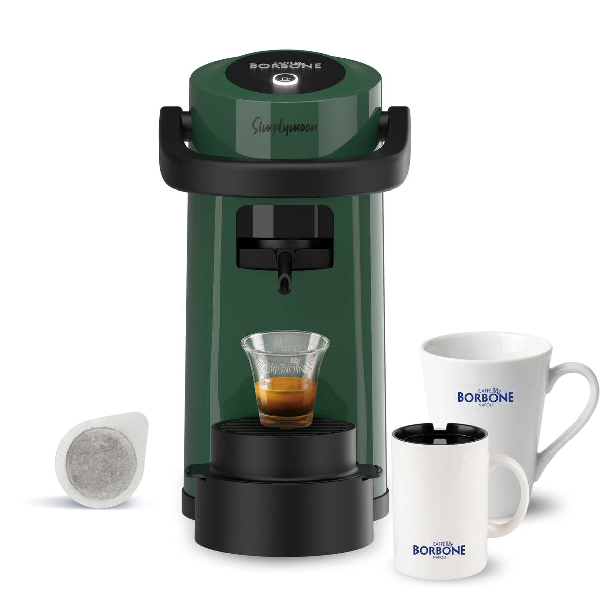 KIT Macchina Simplymoon VERDE con 300 cialde miscela blu e 8 bicchierini di vetro