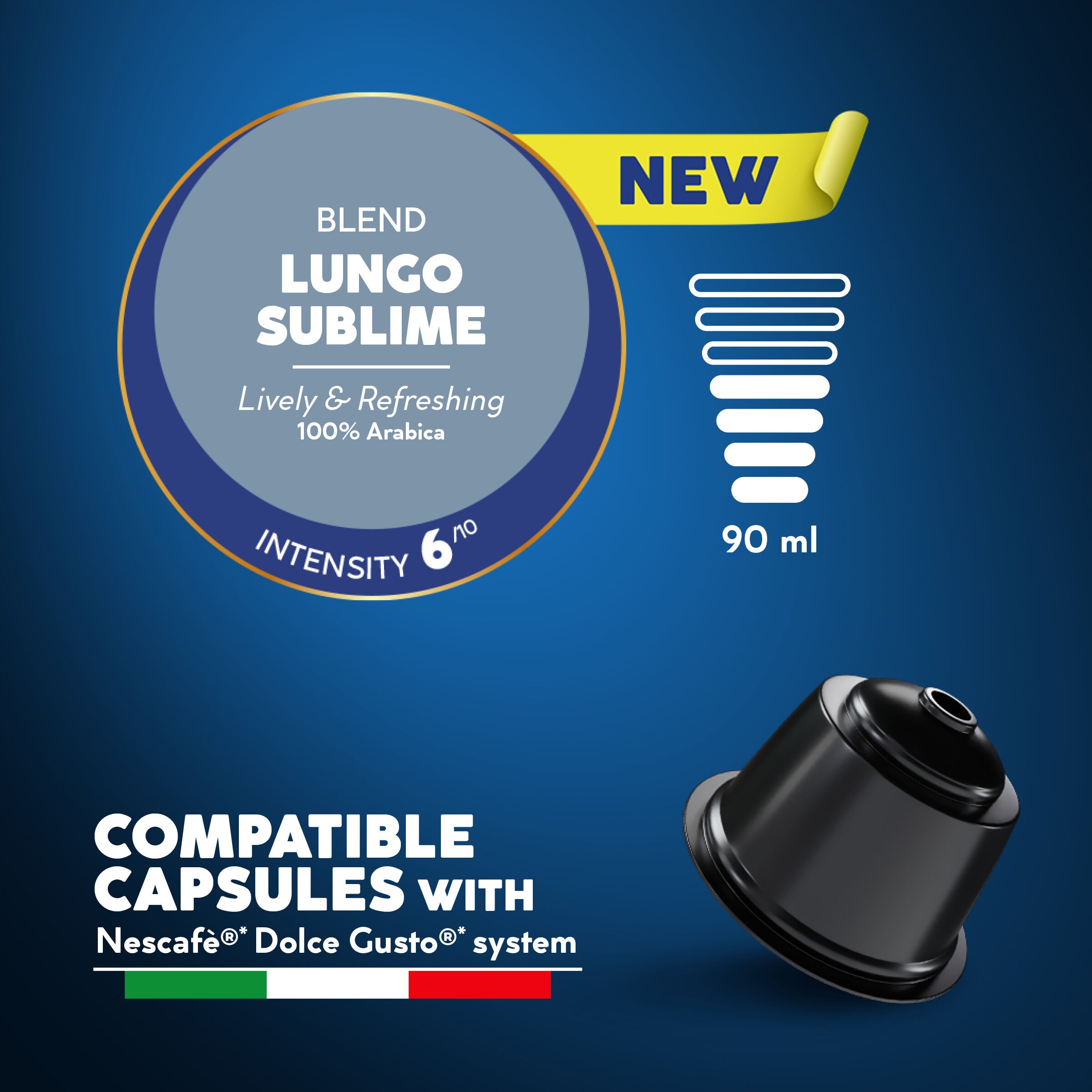 Lungo Sublime 100 % Arabica, neue Kapseln, kompatibel mit Nescafè®* Dolce Gusto®* Kaffeemaschinen