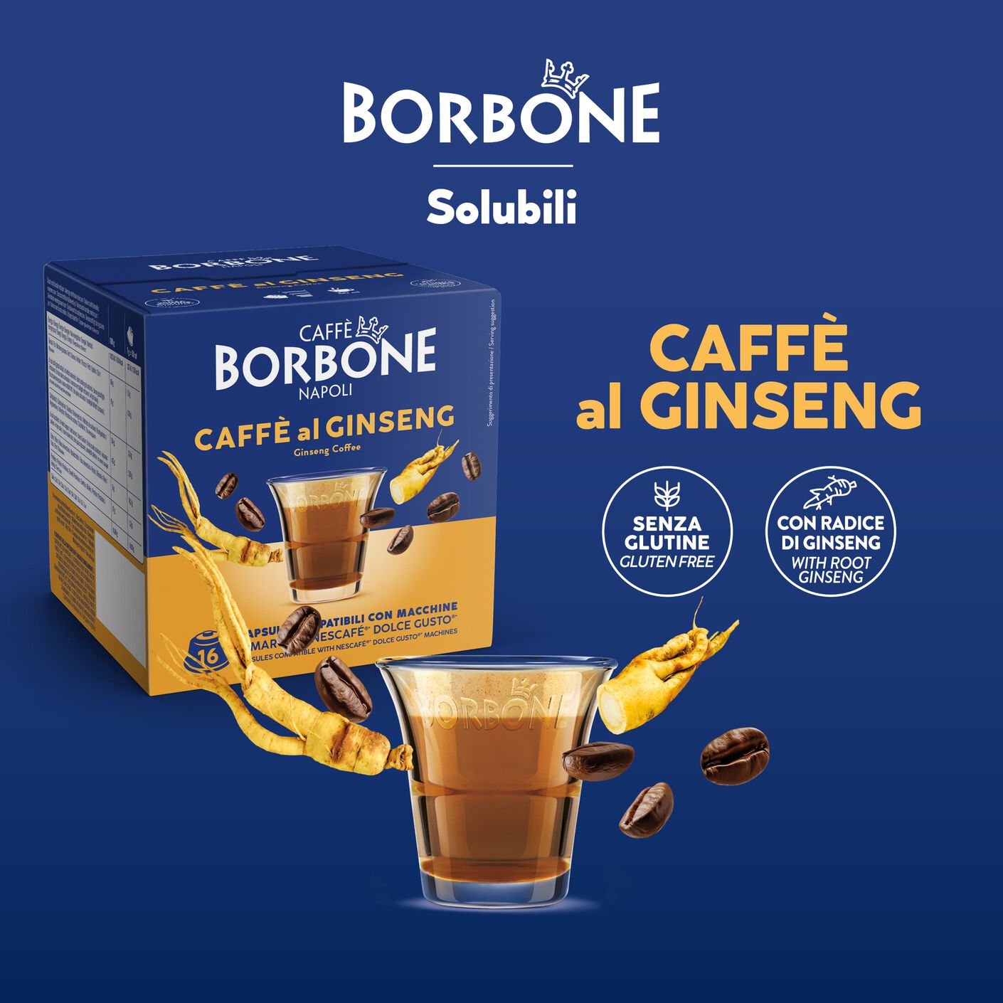 64 Capsule Borbone Compatibili con macchine da caffè Nescafè®* Dolce Gusto®* CAFFE AL GUSTO DI GINSENG