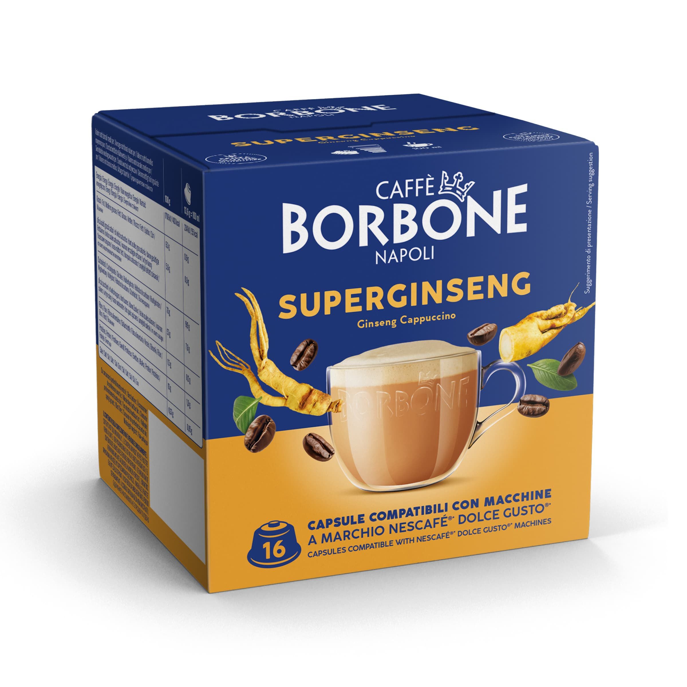 Kapseln Borbone SUPERGINSENG Lösliche Zubereitung für Milchkaffee und Ginseng
