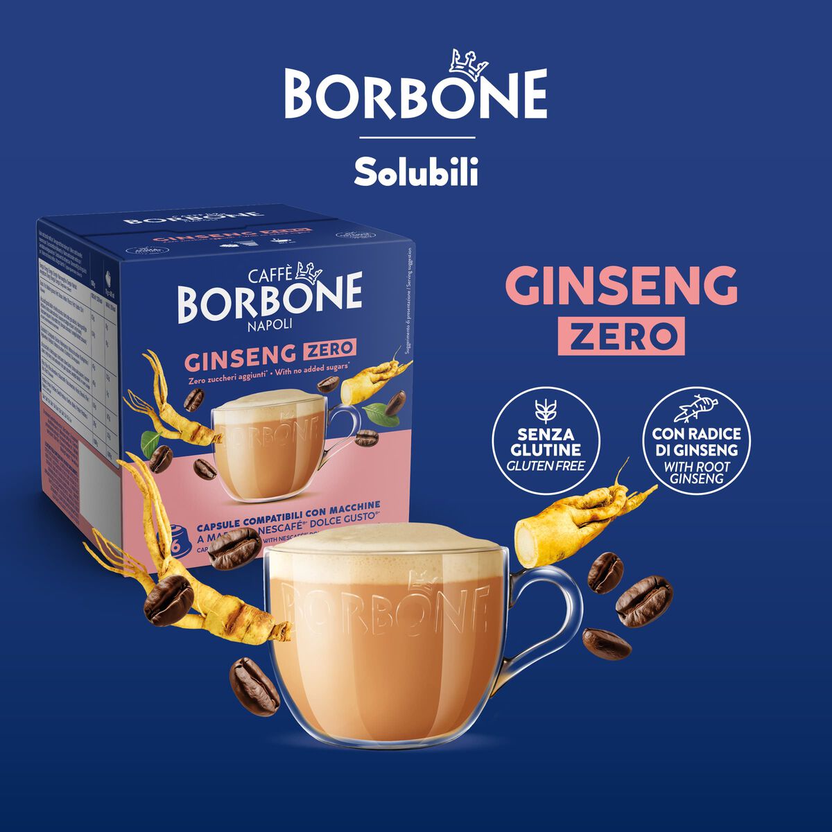 16 Capsules Borbone GINSENG ZERO For Milk Coffee And Low-Fat Ginseng,