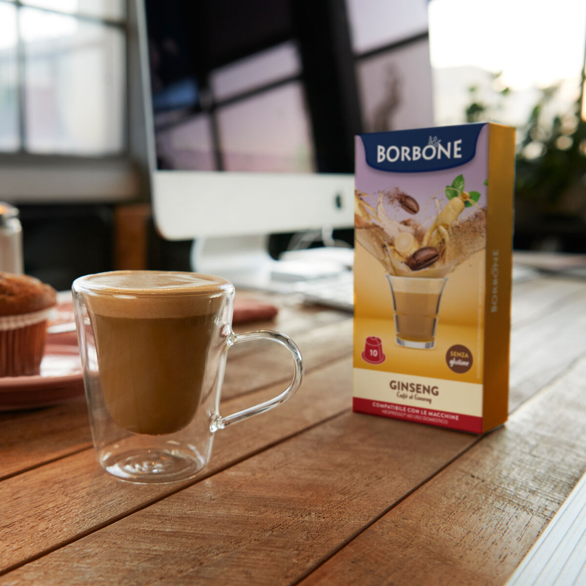60 Capsules Ginseng And Milk Taste Caffè Borbone For Soluble Beverage,