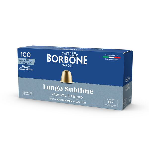 New Aluminum capsules COMPATIBLE with Nespresso®* machines Lungo Sublime 100% ARABICA blend,