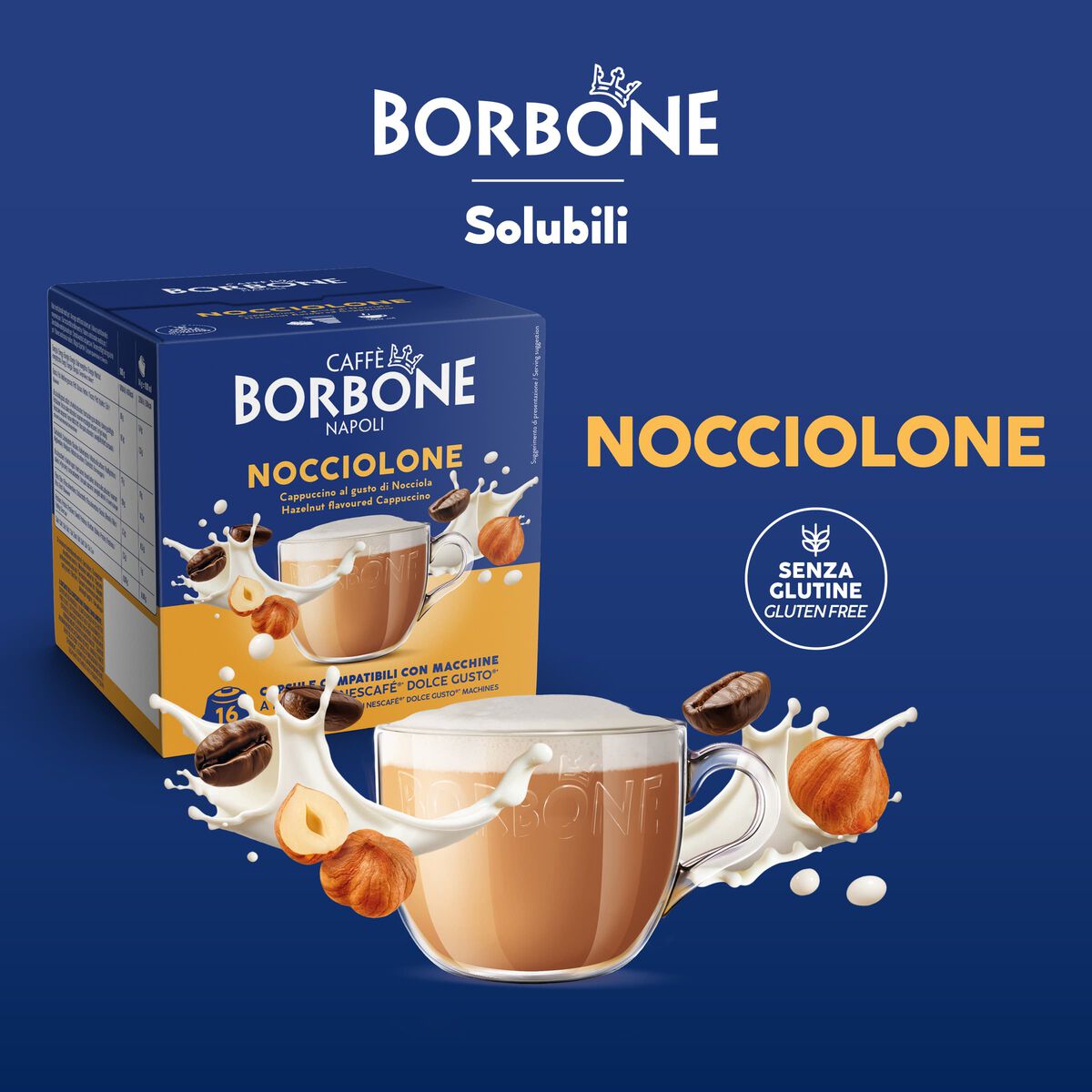 16 Capsules Borbone NOCCIOLONE For Soluble Beverage With Hazelnut Cappuccino Flavor,
