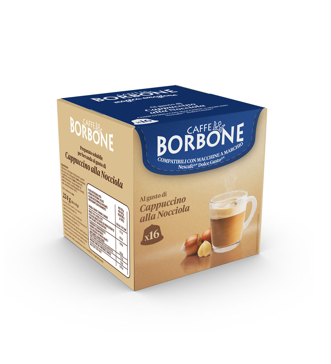 16 Capsules Borbone CAPPUCCINO-FLAVORED HAZELNUT Compatible with Nescafé®* Dolce  Gusto®* brand machines