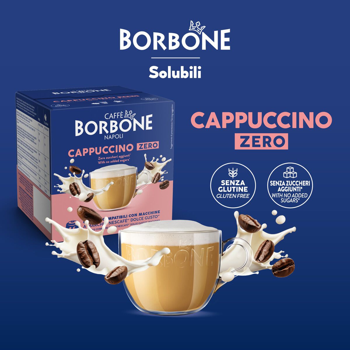 16 Capsules Borbone CAPPUCCINO ZERO CAPSULES For A Low Fat Cappuccino Drink,