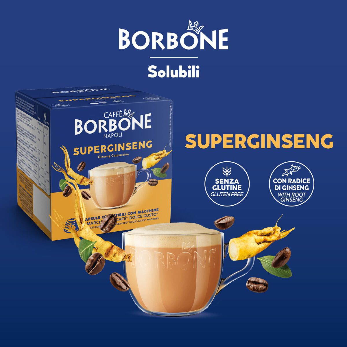 16 FLAVORED SUPERGINSENG Capsules Compatible with coffee machines Nescafè®* Dolce Gusto®*,