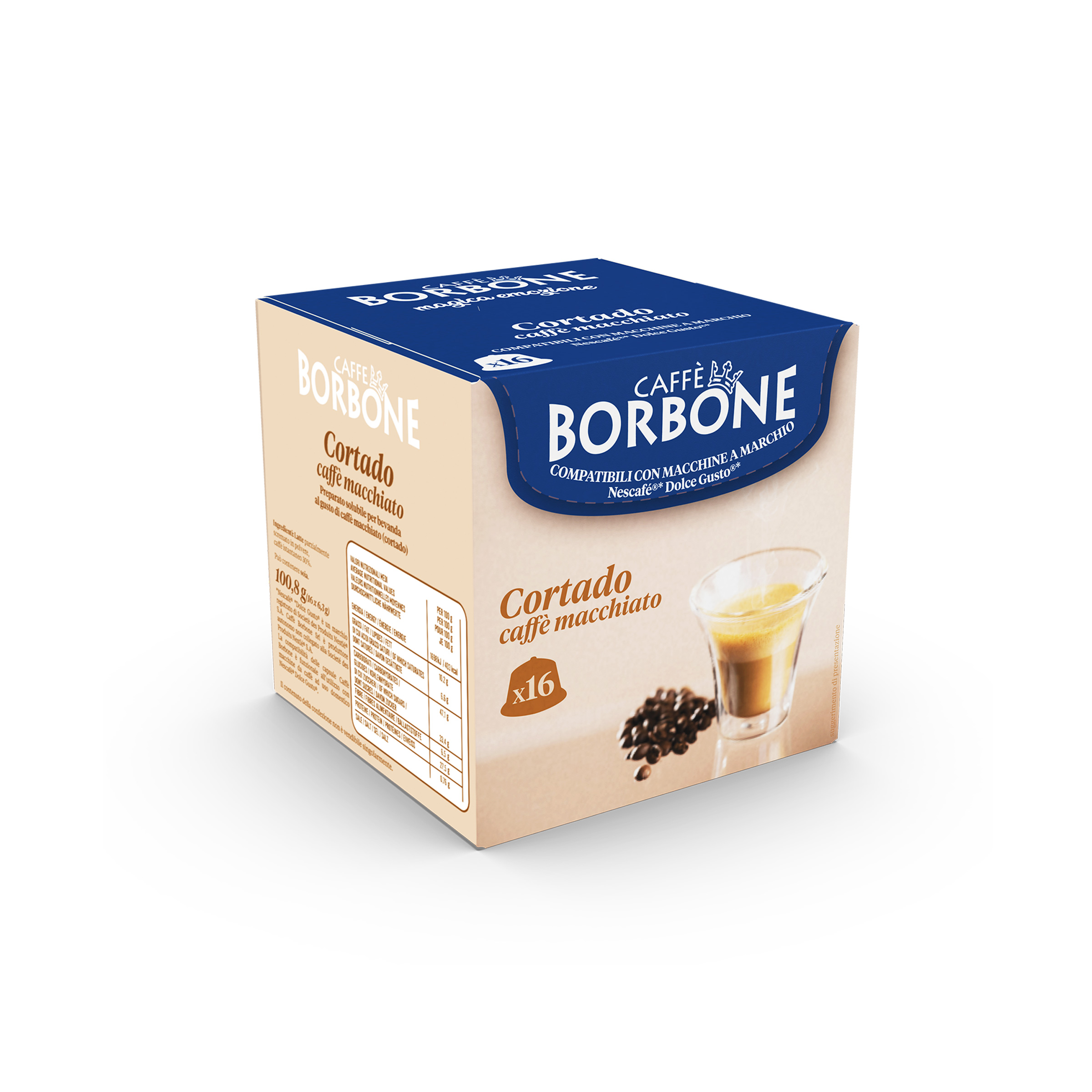 16 Capsule Borbone Compatibili con macchine da caffè Nescafè®* Dolce Gusto®* CORTADO - CAFFE' MACCHIATO - - 18