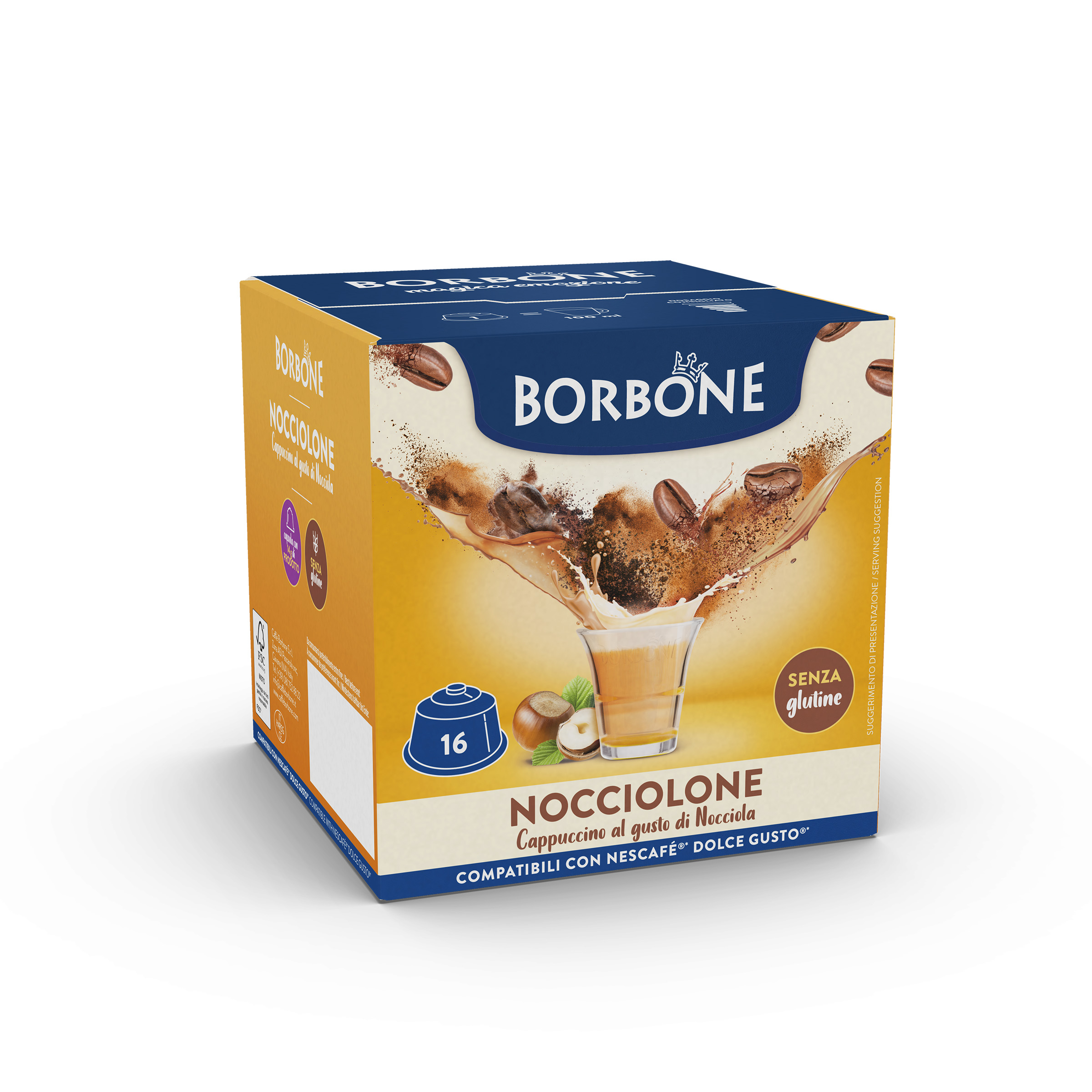 16 Capsule Borbone NOCCIOLONE Per Bevanda Solubile Al Gusto Cappuccino Alla Nocciola - - 16