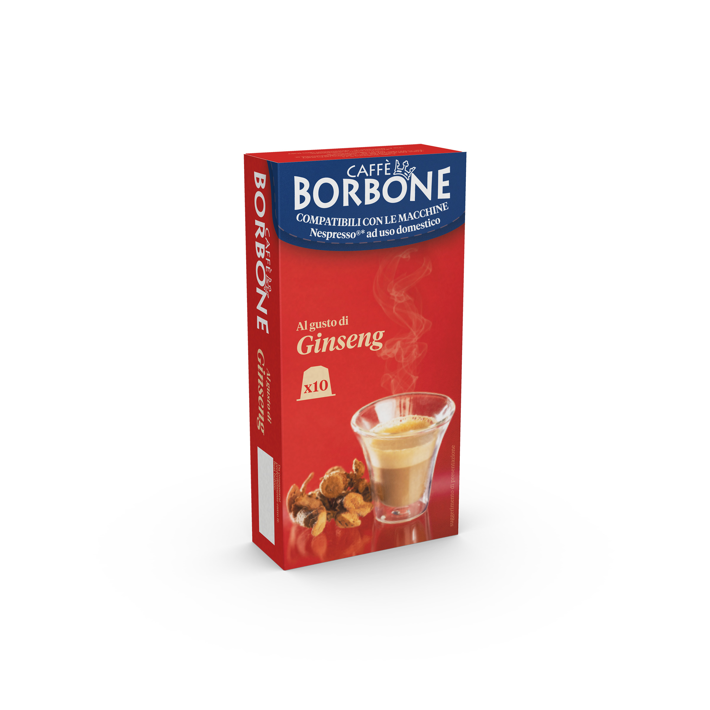 10 Capsule Borbone Compatibili con macchine ad uso domestico Nespresso®* CAFFE AL GUSTO DI GINSENG - - 10