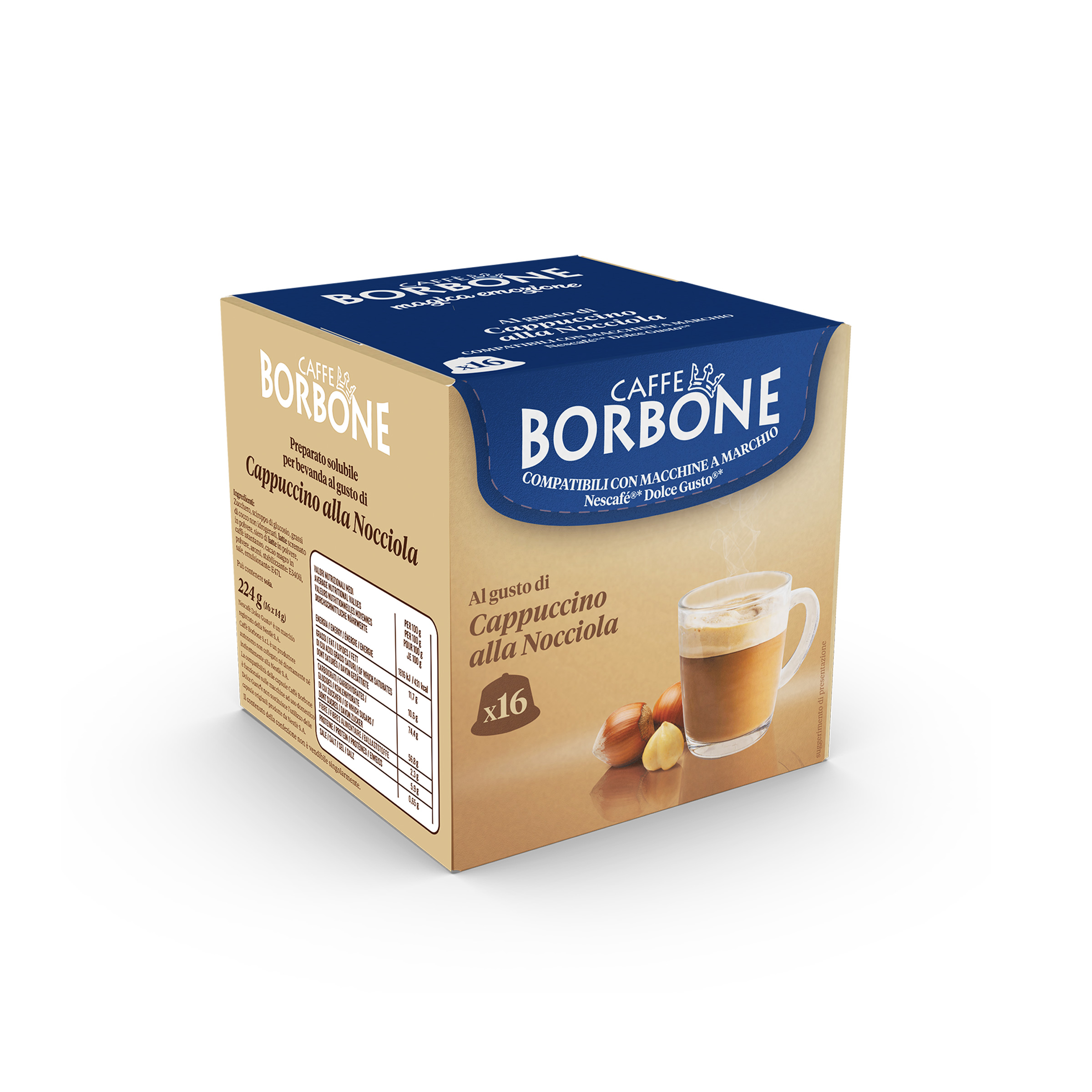 16 Capsule Borbone Compatibili con macchine da caffè Nescafè®* Dolce Gusto®* al gusto di CAPPUCCINO ALLA NOCCIOLA - - 18