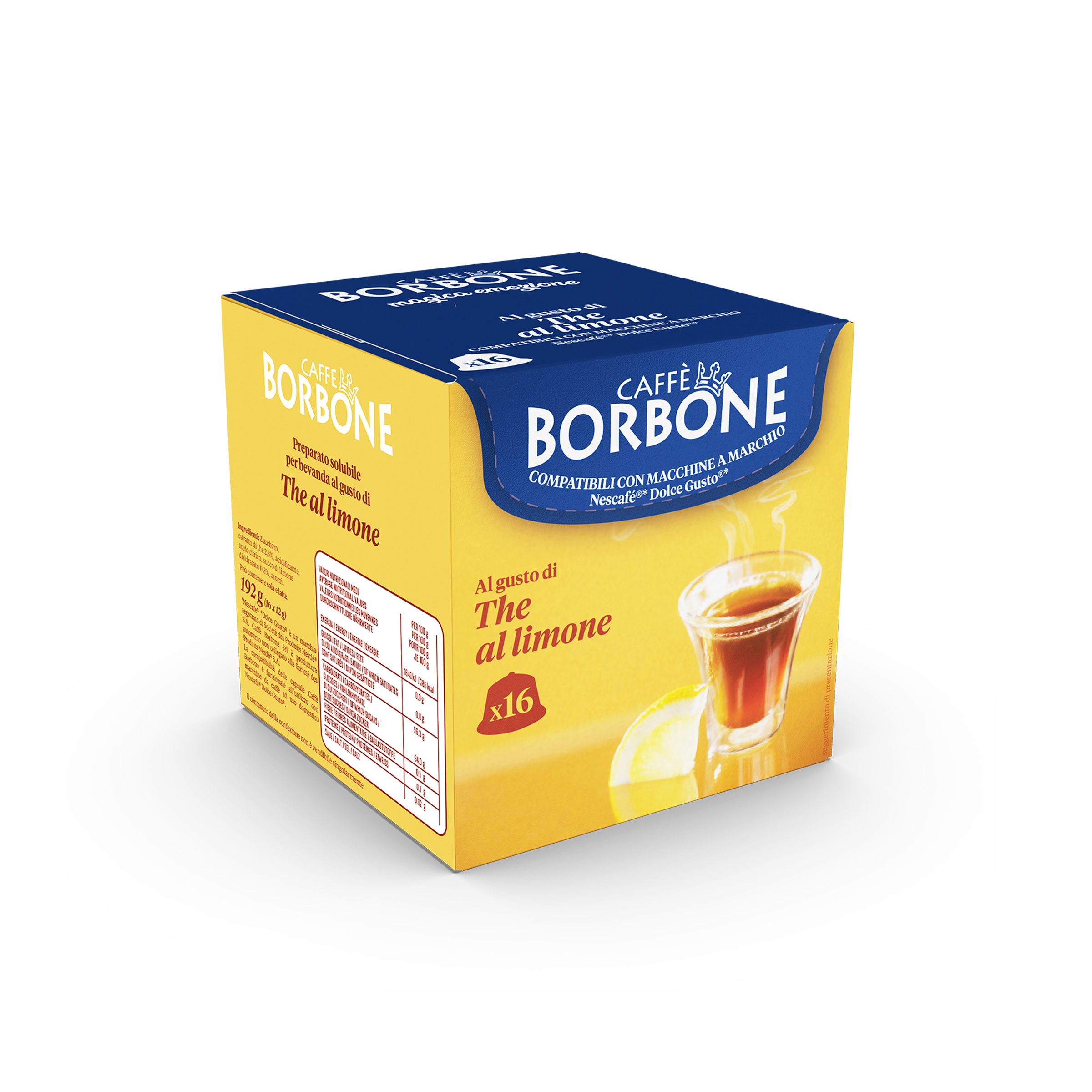 16 Capsule Borbone Compatibili con macchine da caffè Nescafè®* Dolce Gusto®* al gusto DI THE AL LIMONE - - 18