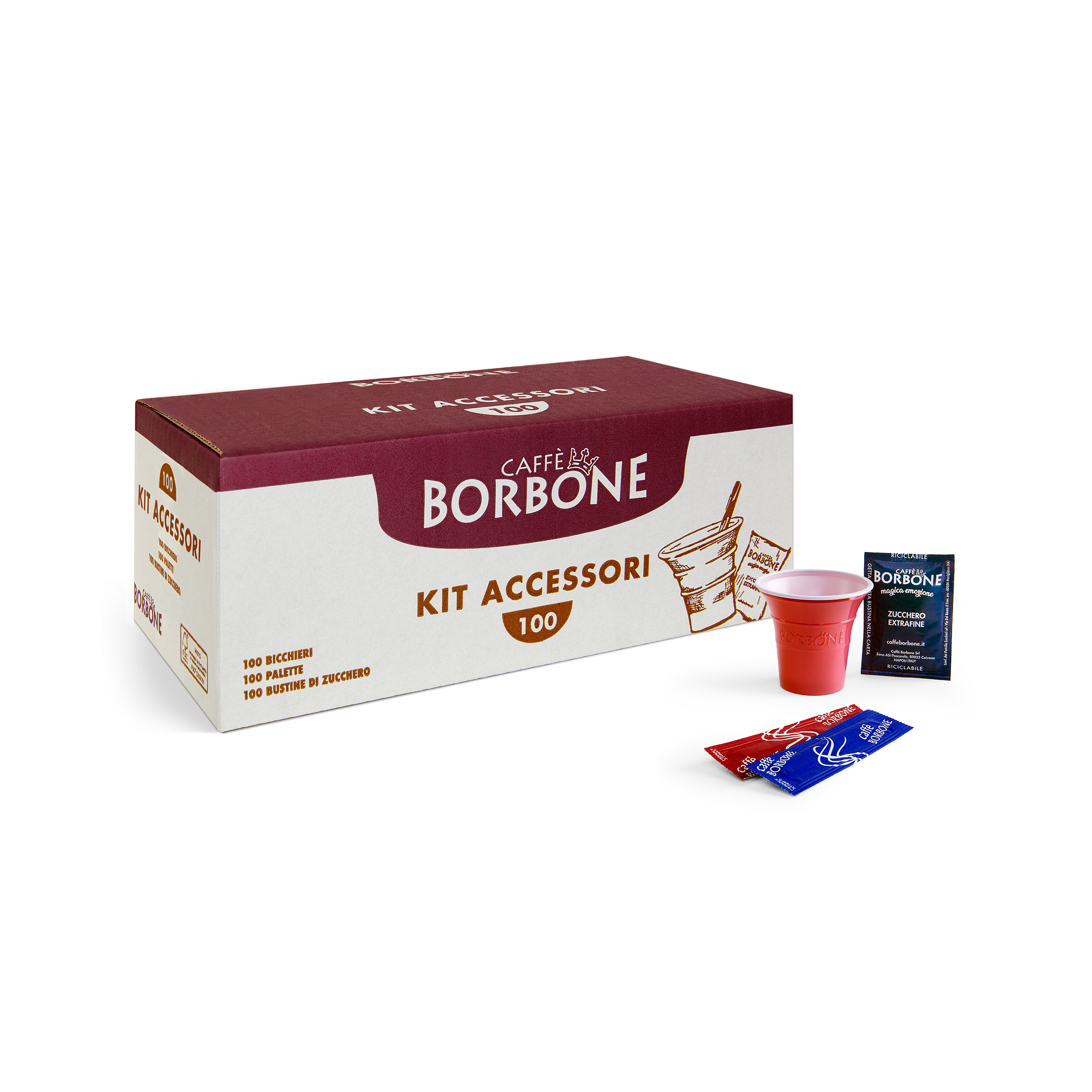 Kit 100 Bicchieri Palette e Zucchero Borbone - -